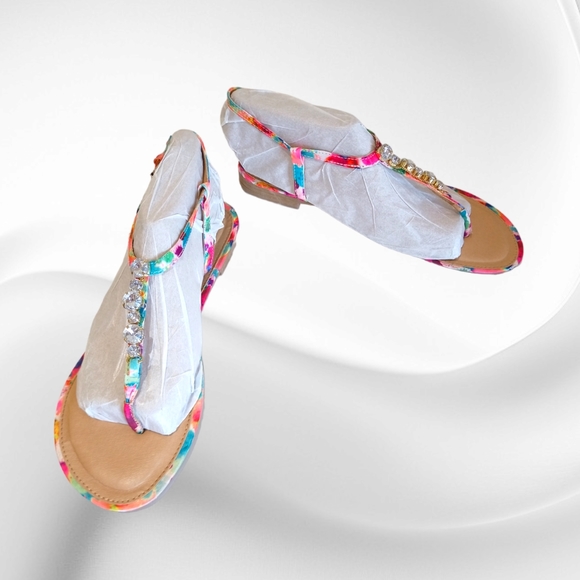 Report Toucan Women's Colorful Gemstones Embellished Flat Sandals - Picture 12 of 16